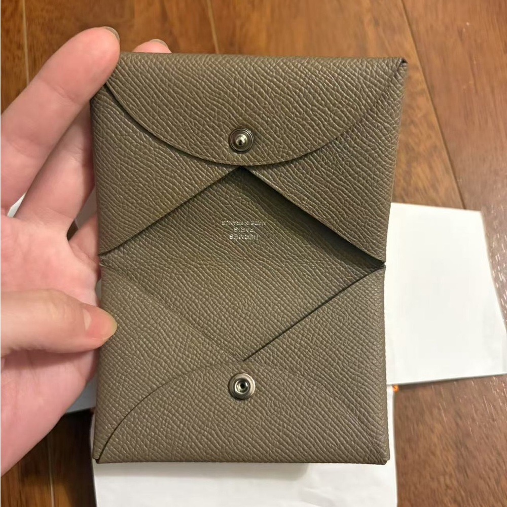 hermes Taupe Leather Envelope Wallet